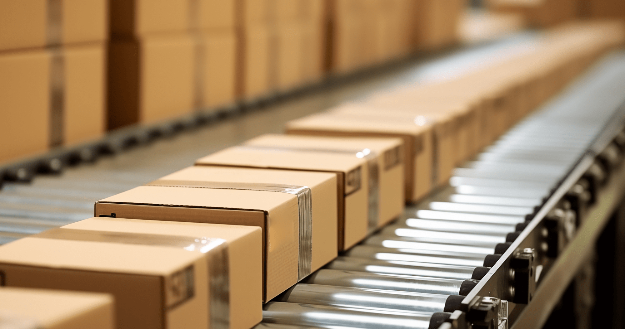 boxes on conveyor belt.