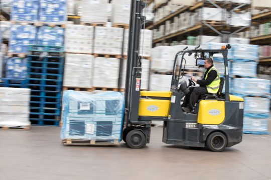 forklift moving products.